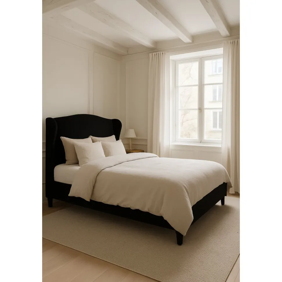 George sängram med gavel 160 cm - Svart sammet