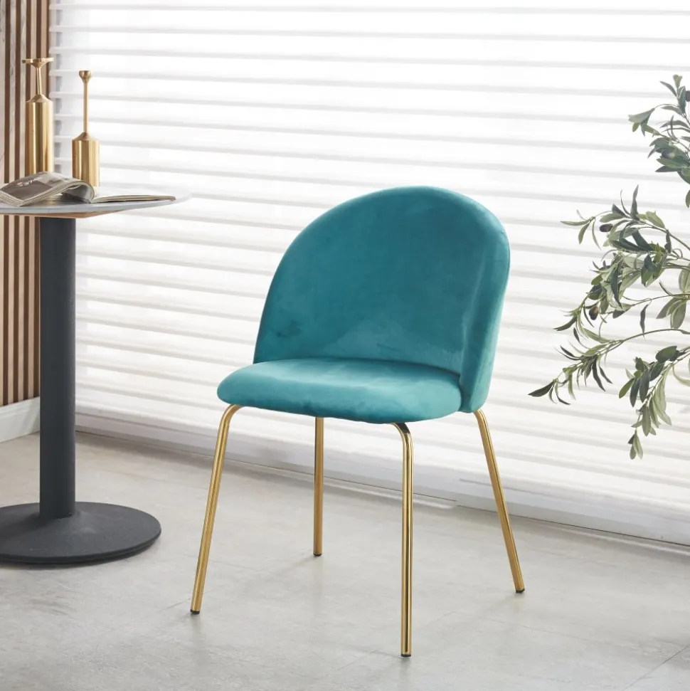 Giovani stol i grön sammet med ben i mässing + Möbeltassar