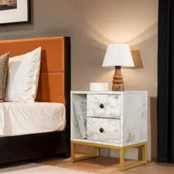 Glimmer sängbord - Freesia marmor/guld