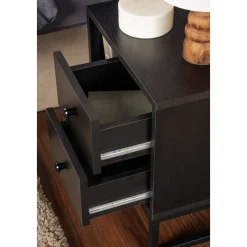 Glimmer sängbord - Svart trä/svart