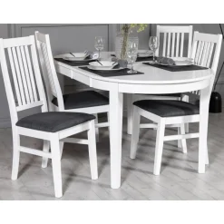 Gåsö matgrupp: Bord 160/210 cm inklusive 4 Gåsö stolar - Vit/Grå