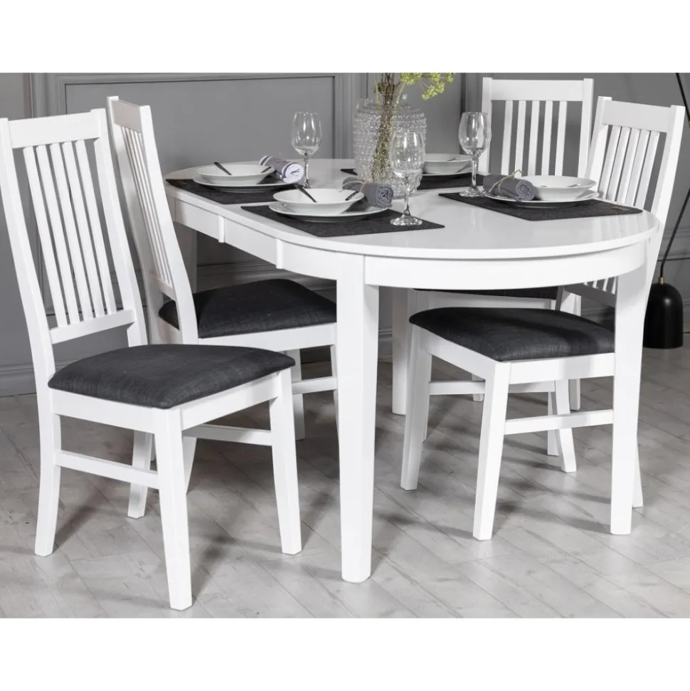 Gåsö matgrupp: Bord 160/210 cm inklusive 4 Gåsö stolar - Vit/Grå + 4.00 x Stolsdyna