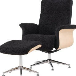 Hagön reclinerfåtölj med fotpall - Svart/oljad ek + Fläckborttagare för möbler