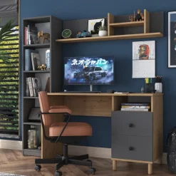 Hanna skrivbord med hyllsystem 15, 120 x 50 cm - Valnöt/antracit