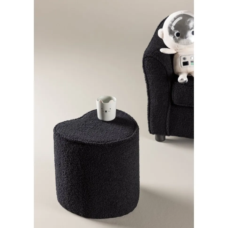 Heart sittpuff - Svart teddy