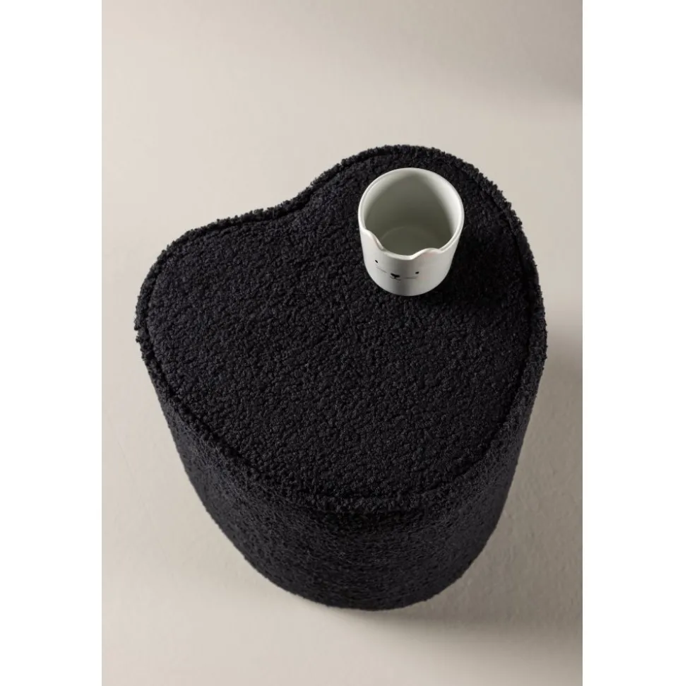 Heart sittpuff - Svart teddy