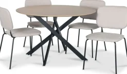 Hogrän matgrupp Ø120 cm bord i ljust trä + 4 st Lokrume beige stolar + 3.00 x Möbeltassar