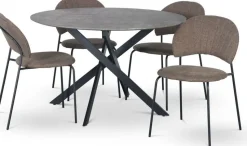 Hogrän matgrupp Ø120 cm bord i betongimitation + 4 st Hogrän bruna stolar + 3.00 x Möbeltassar