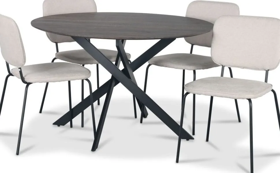 Hogrän matgrupp Ø120 cm bord i mörkt trä + 4 st Lokrume beige stolar + 3.00 x Möbeltassar
