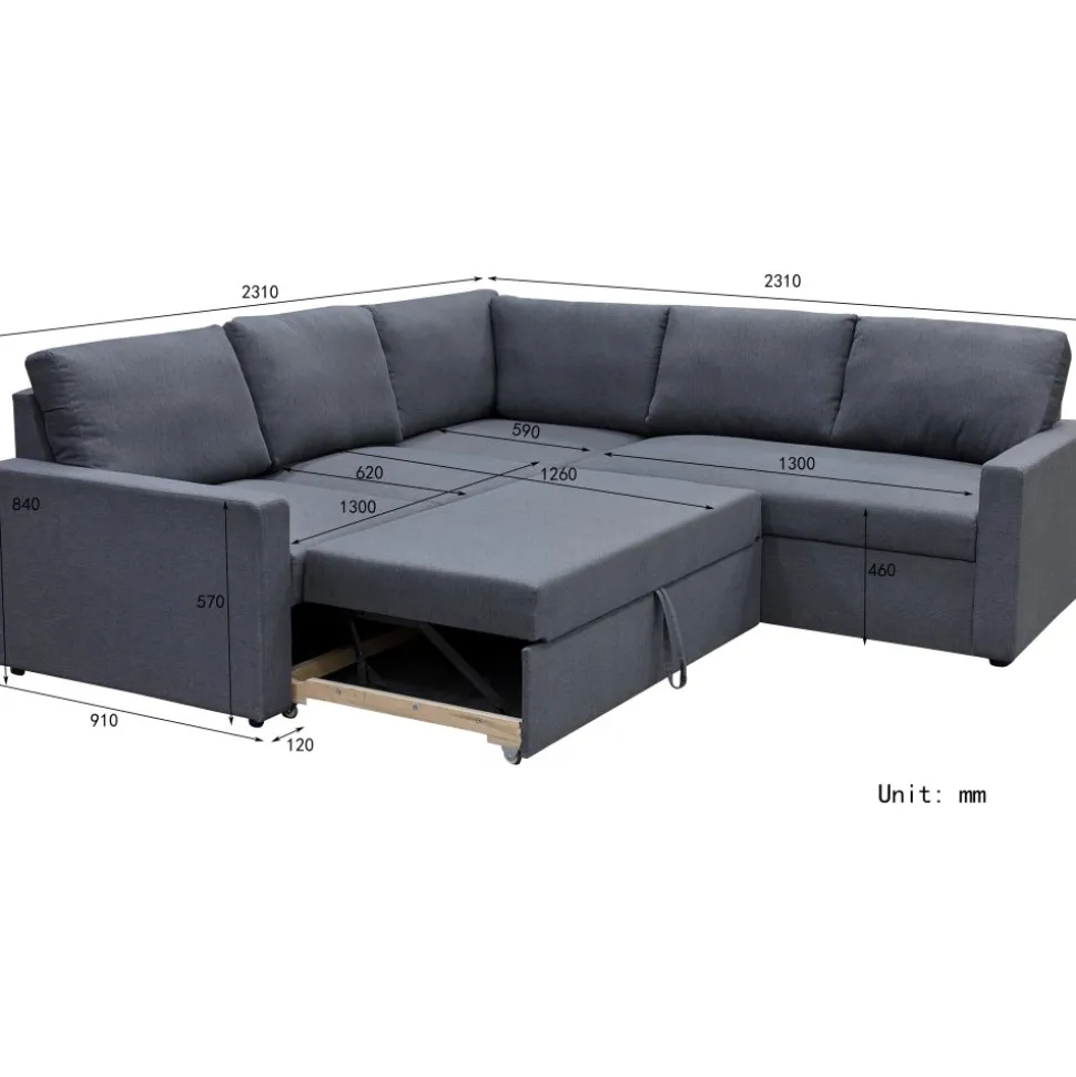 Hörnsoffa med bädd och förvaring - Grå + Fläckborttagare för möbler