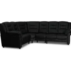 Hörnsoffa svart konstläder 5-sits - Peking + Textilrengöring för möbler