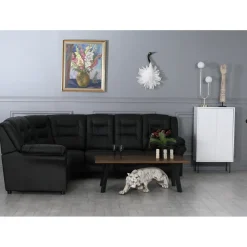 Hörnsoffa svart konstläder 5-sits - Peking