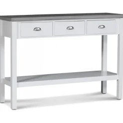 Hugo avlastningsbord med 3 lådor 110x36 cm - Vit / Cement + Fläckborttagare för möbler