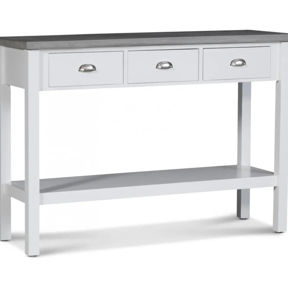 Hugo avlastningsbord med 3 lådor 110x36 cm - Vit / Cement + Fläckborttagare för möbler