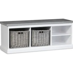 Hugo vit sittbänk med cement + Möbeltassar