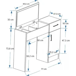 Inci sminkbord 77 x 37,3 cm - Furu/antracit