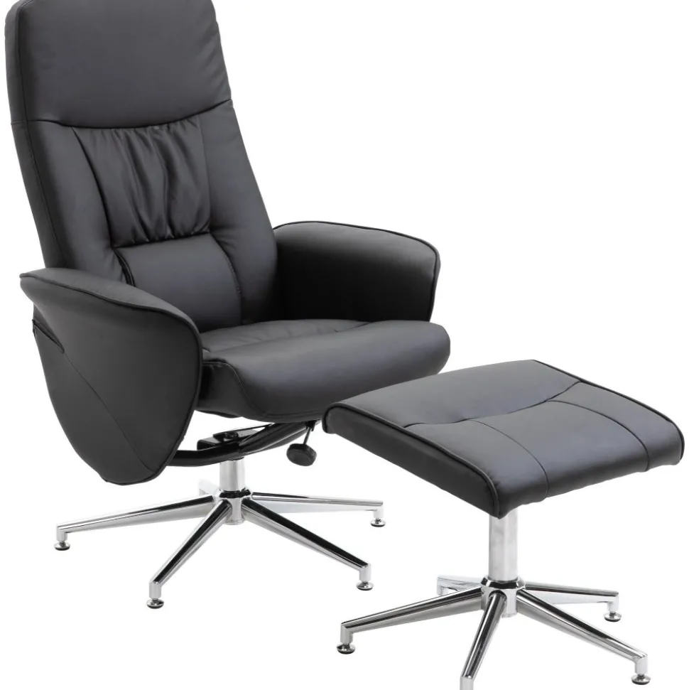 Julius reclinerfåtölj med fotpall - Svart PU