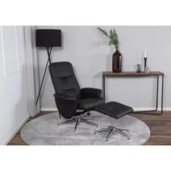 Julius reclinerfåtölj med fotpall - Svart PU
