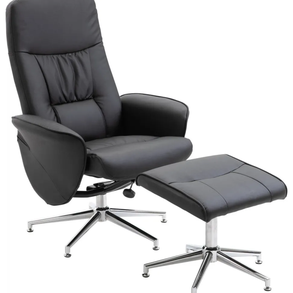 Julius reclinerfåtölj med fotpall - Svart PU