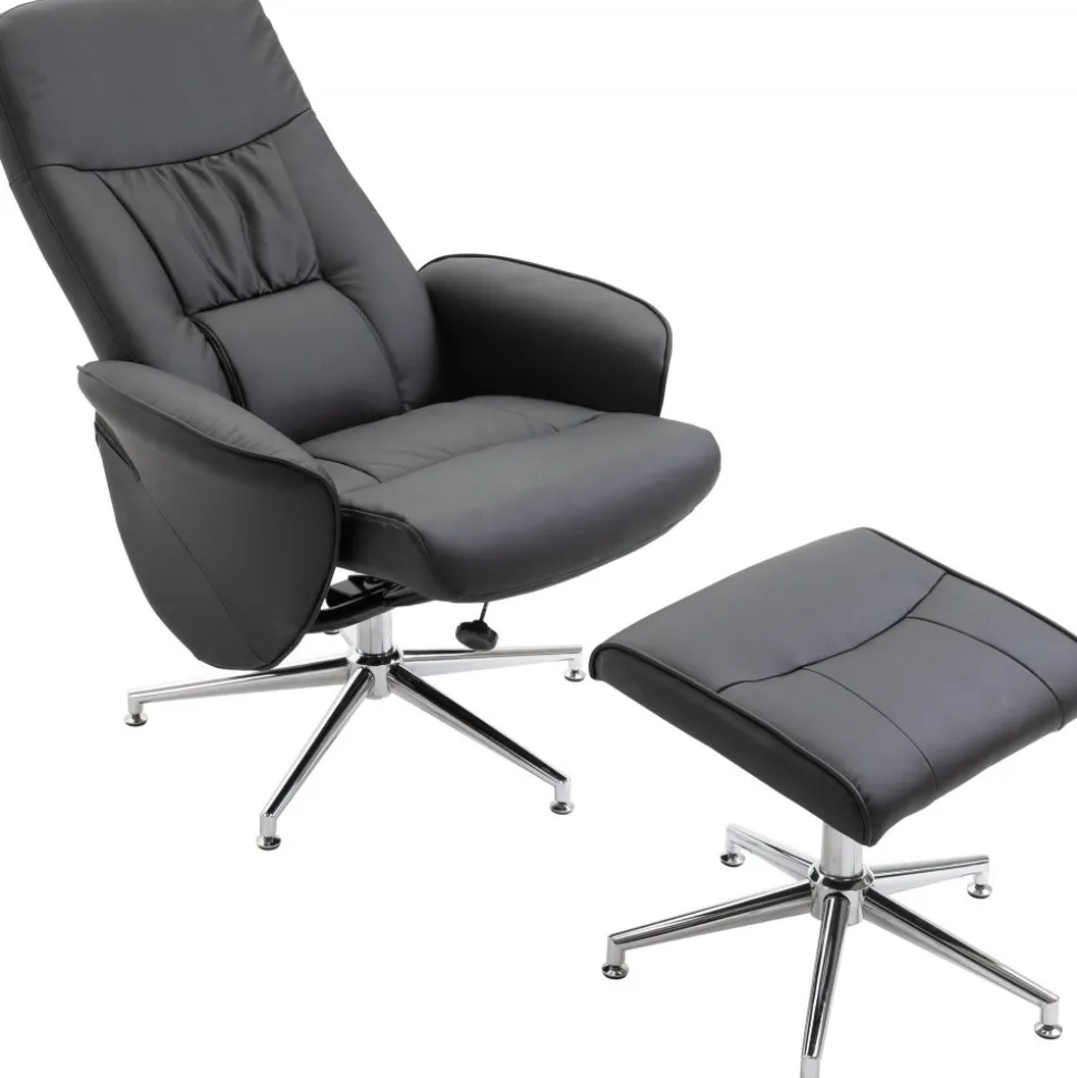 Julius reclinerfåtölj med fotpall - Svart PU