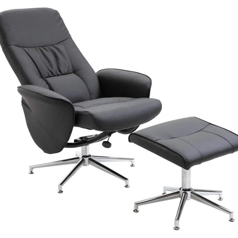 Julius reclinerfåtölj med fotpall - Svart PU