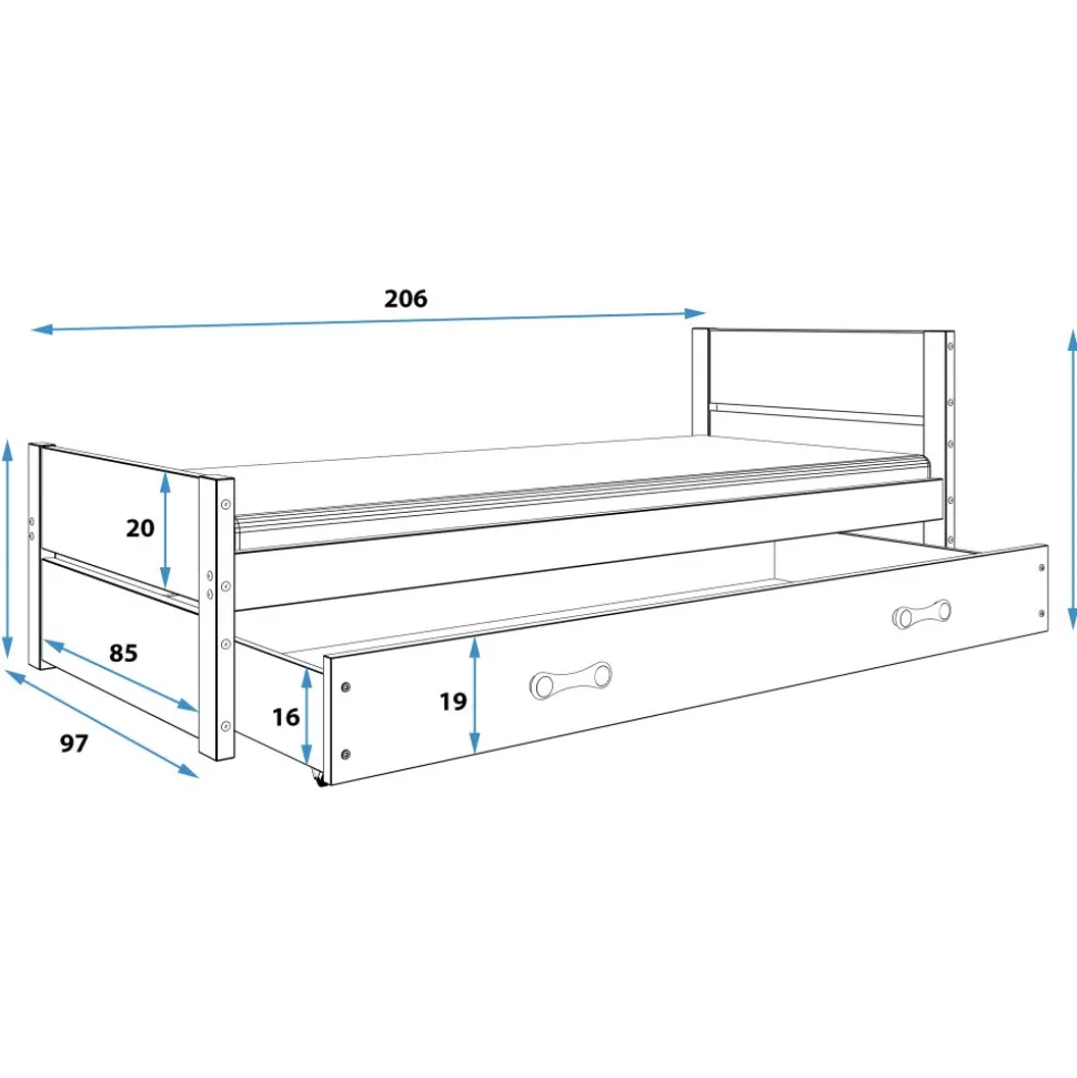 Juniorsäng Bartek med förvaringslåda 90 cm - Grafitgrå