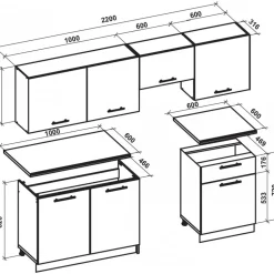 Katia komplett kök 220 cm - Ljusbeige/san marino ek/vit