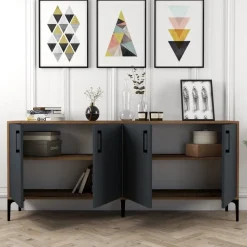 Kiev skänk 180 cm - Valnöt/antracit + Möbeltassar