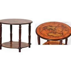 Lampbord i valnöt med världskarta Ø60 cm