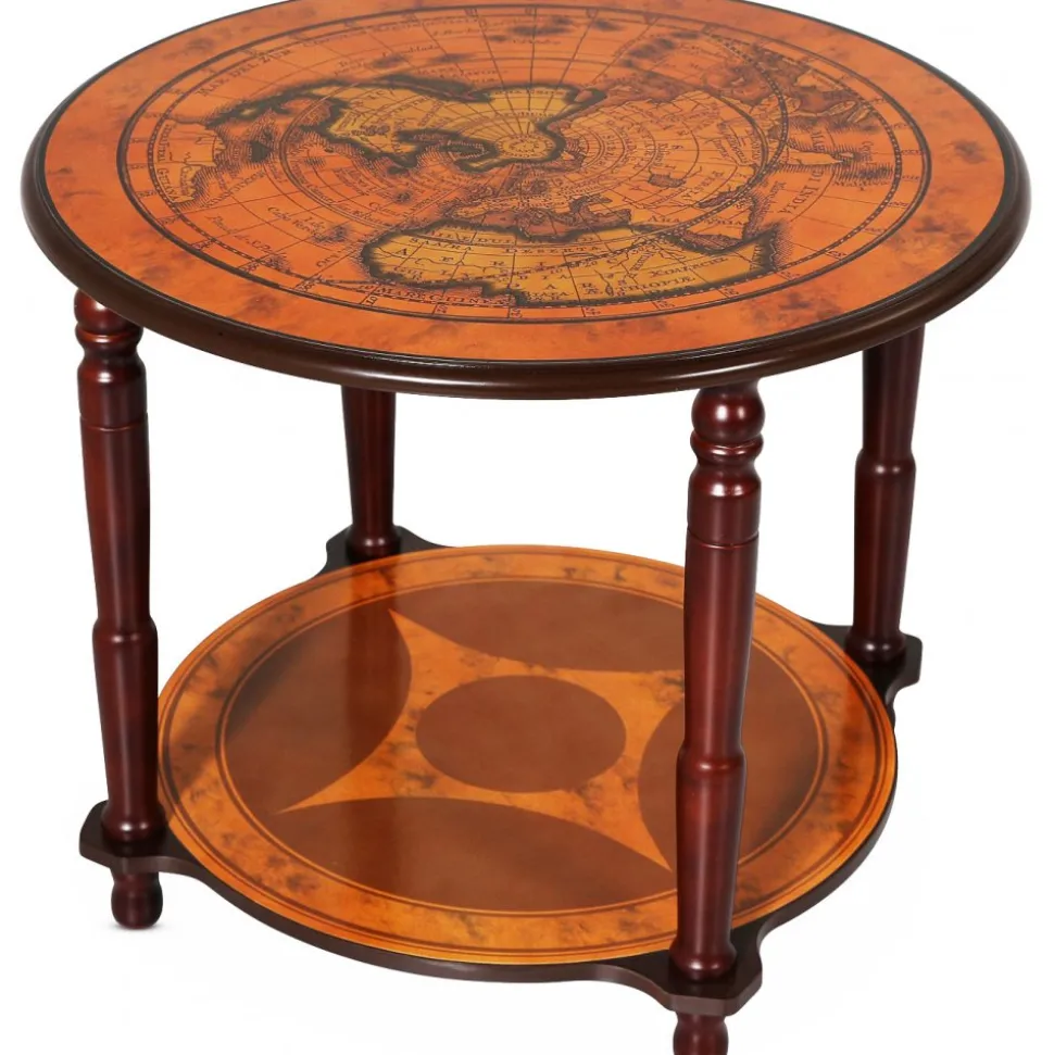 Lampbord i valnöt med världskarta Ø60 cm