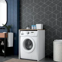 Lang tvättmaskinskåp 3 - Valnöt/vit