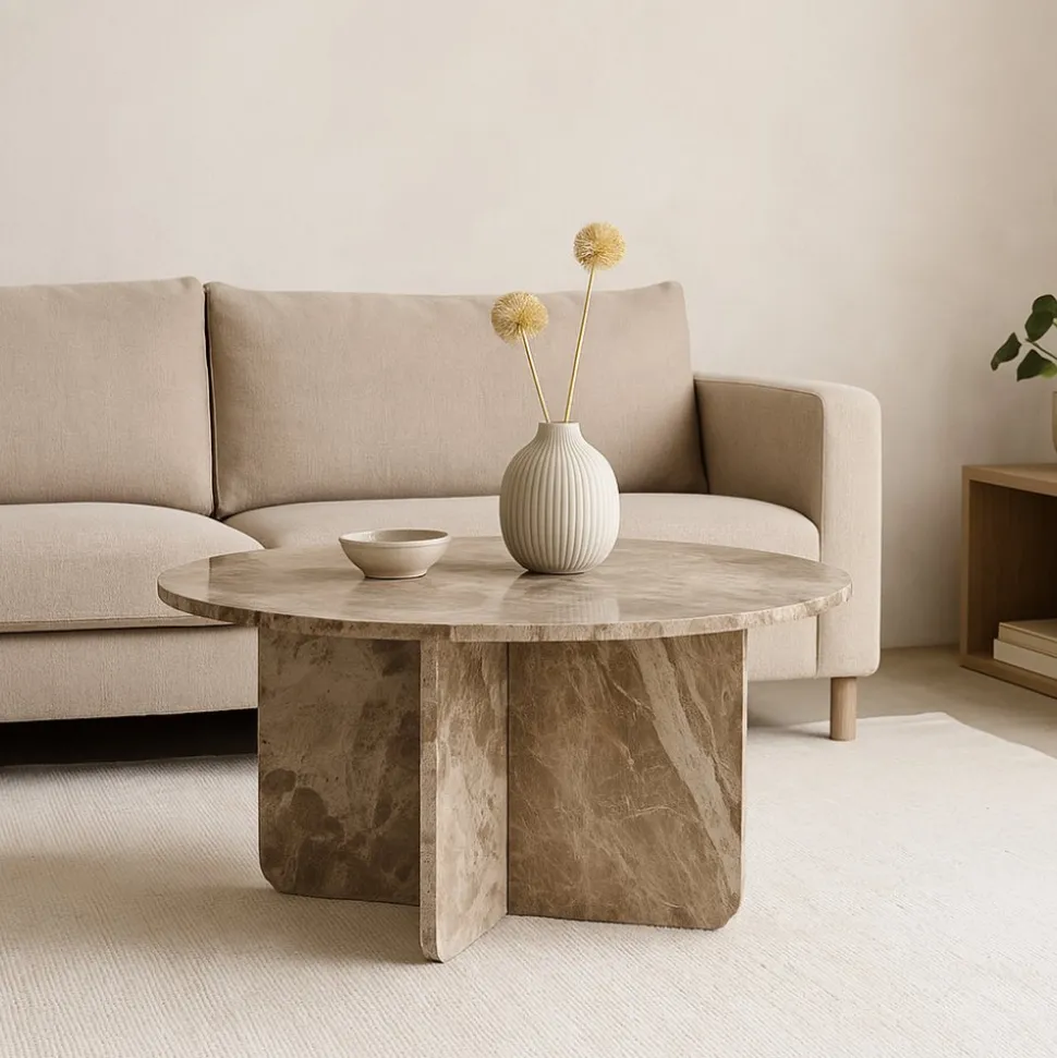 Level runt soffbord i marmor Ø85 cm - Gråbeige