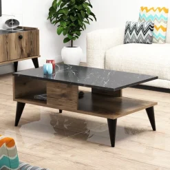 Lidya soffbord 90 x 54 cm - Valnöt/marmor