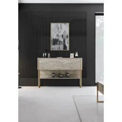 Lux avlastningsbord 120 x 30 cm - Travertin/guld