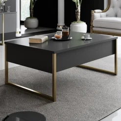 Lux soffbord 90 x 60 cm - Antracit/guld