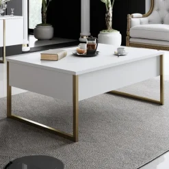 Lux soffbord 90 x 60 cm - Vit/guld