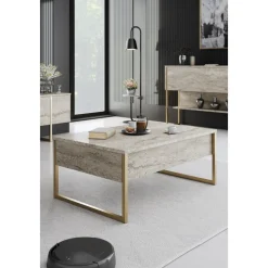 Lux soffbord90 x 60 cm - Travertin/guld