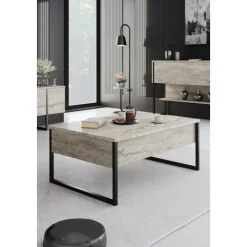 Lux soffbord90 x 60 cm - Travertin/svart