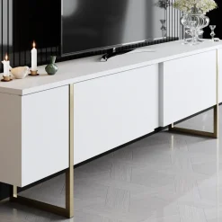 Lux TV-bänk - Vit/guld