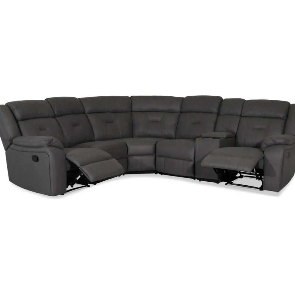 Manhattan hörnsoffa - recliner och drickahållare - Grå PU + Textilrengöring för möbler