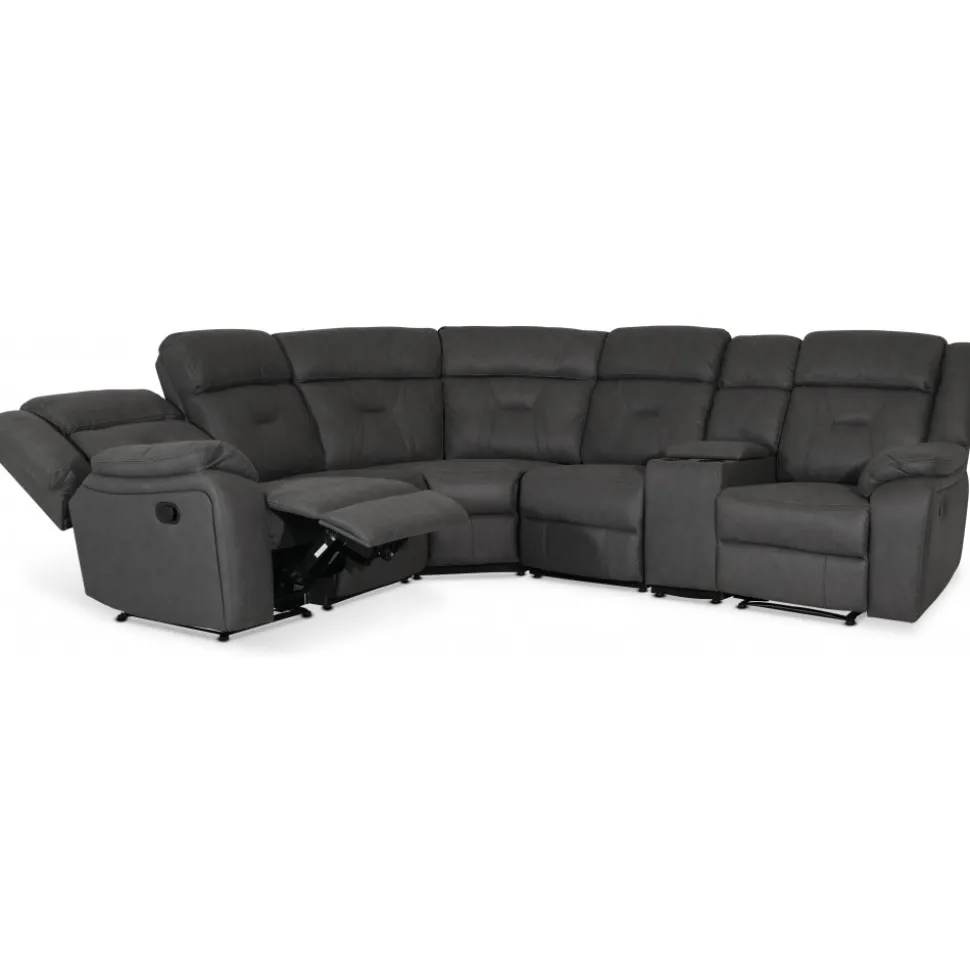 Manhattan hörnsoffa - recliner och drickahållare - Grå PU + Textilrengöring för möbler