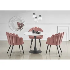 Marco matbord Ø90 cm - Vit marmor/svart