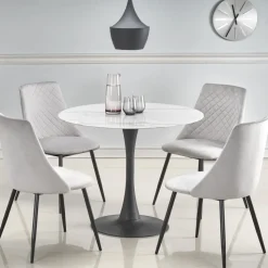 Marco matbord Ø90 cm - Vit marmor/svart