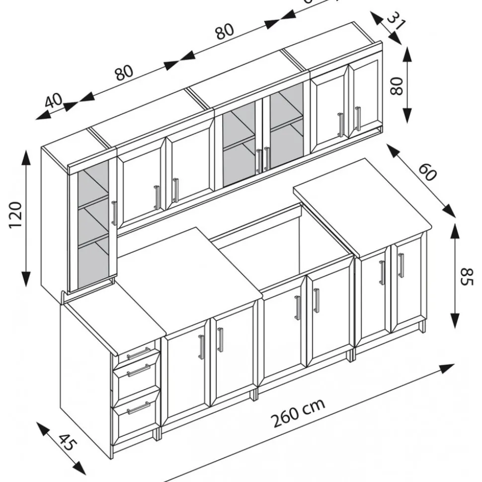 Margaret komplett kök 260 cm - Valnöt