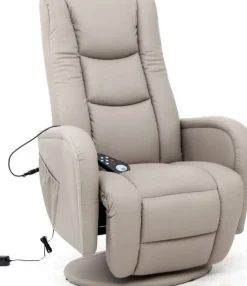 Massagefåtölj i beige PVC med fjärrkontroll