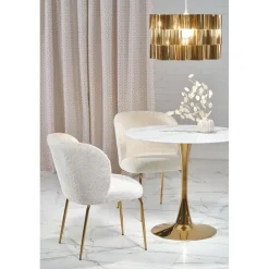 Matbord 90 cm diameter marmorerat glas/guld