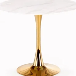Matbord 90 cm diameter marmorerat glas/guld