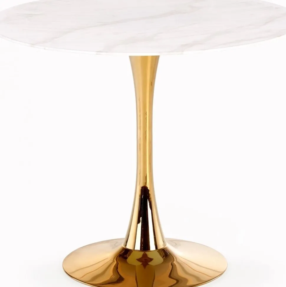 Matbord 90 cm diameter marmorerat glas/guld + Möbeltassar