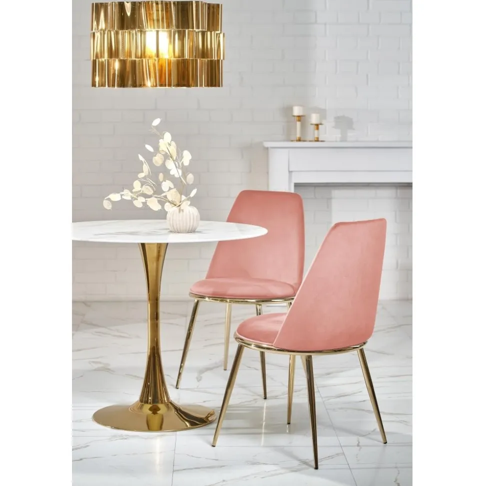 Matbord 90 cm diameter marmorerat glas/guld + Möbeltassar