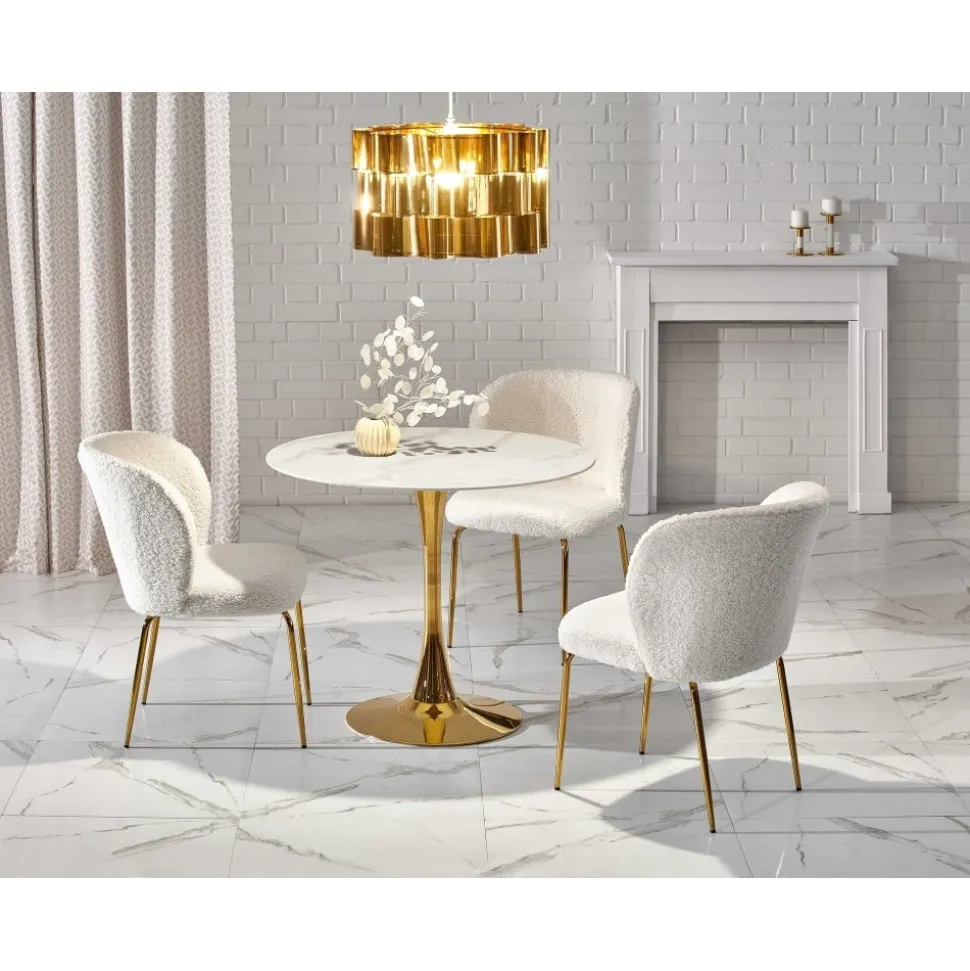 Matbord 90 cm diameter marmorerat glas/guld + Textilrengöring för möbler